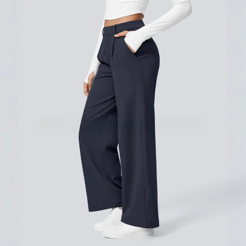 Pantalon de travail Halara Flex taille haute, pliss�, poches lat�rales et jambes droites