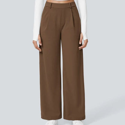 Pantalon de travail Halara Flex taille haute, pliss�, poches lat�rales et jambes droites