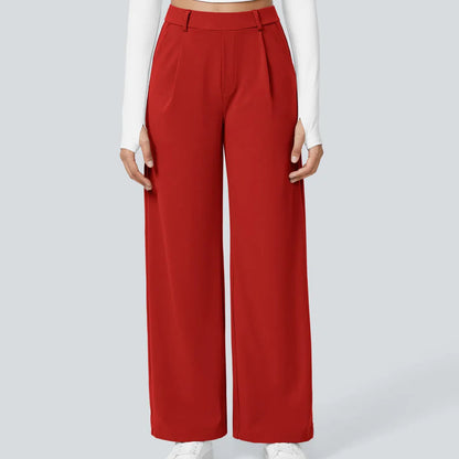 Pantalon de travail Halara Flex taille haute, pliss�, poches lat�rales et jambes droites