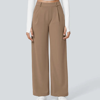 Pantalon de travail Halara Flex taille haute, pliss�, poches lat�rales et jambes droites