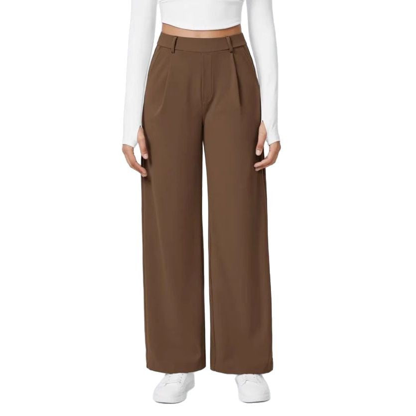 Pantalon de travail Halara Flex taille haute, pliss�, poches lat�rales et jambes droites