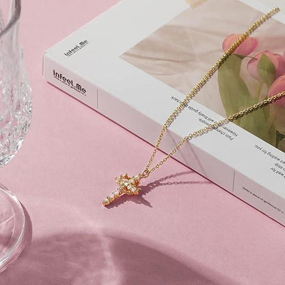 Dainty Crown Cross Pendant Necklace