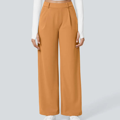 Pantalon de travail Halara Flex taille haute, pliss�, poches lat�rales et jambes droites