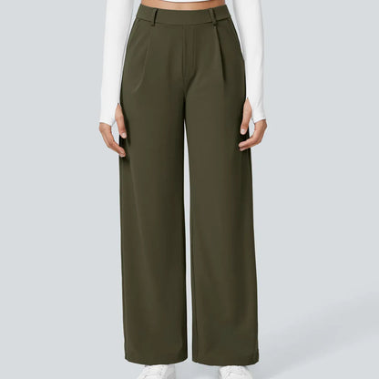 Pantalon de travail Halara Flex taille haute, pliss�, poches lat�rales et jambes droites