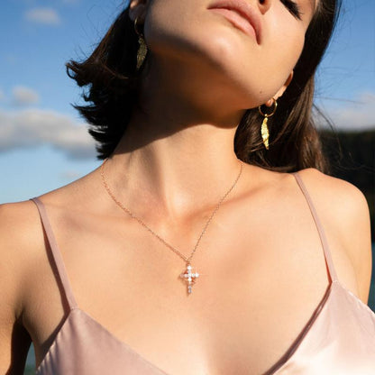 Dainty Crown Cross Pendant Necklace