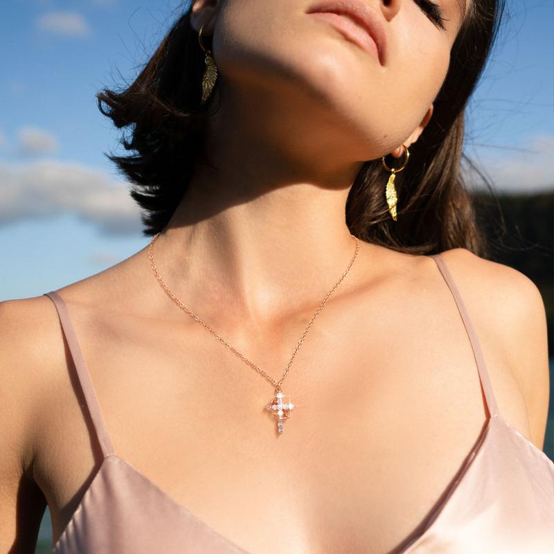 Dainty Crown Cross Pendant Necklace